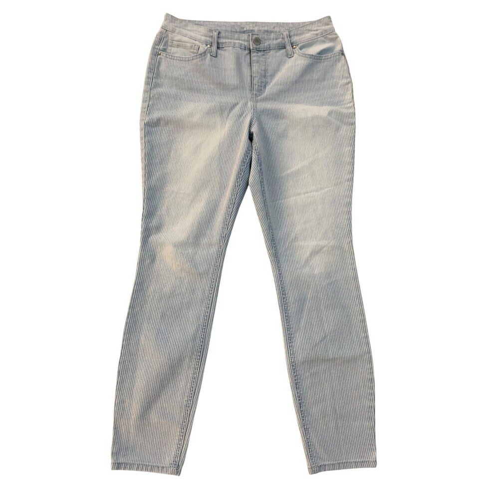 Crown & Ivy Women's size 4P Light Blue Striped Hi-Rise Skinny Stretch Jeans